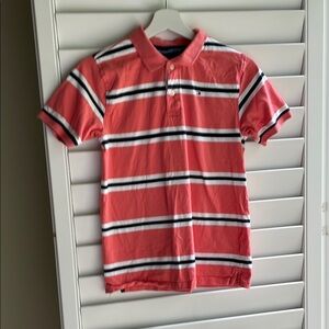 Tommy Hilfiger Pink and White Striped Polo Shirt